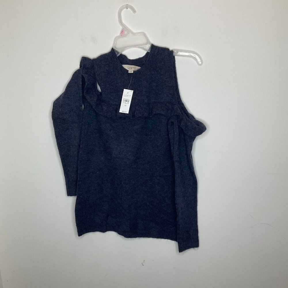 NWT Ann Taylor LOFT Womens XS Blue Open Shoulder Long Sleeve Sweater MSRP $59.50